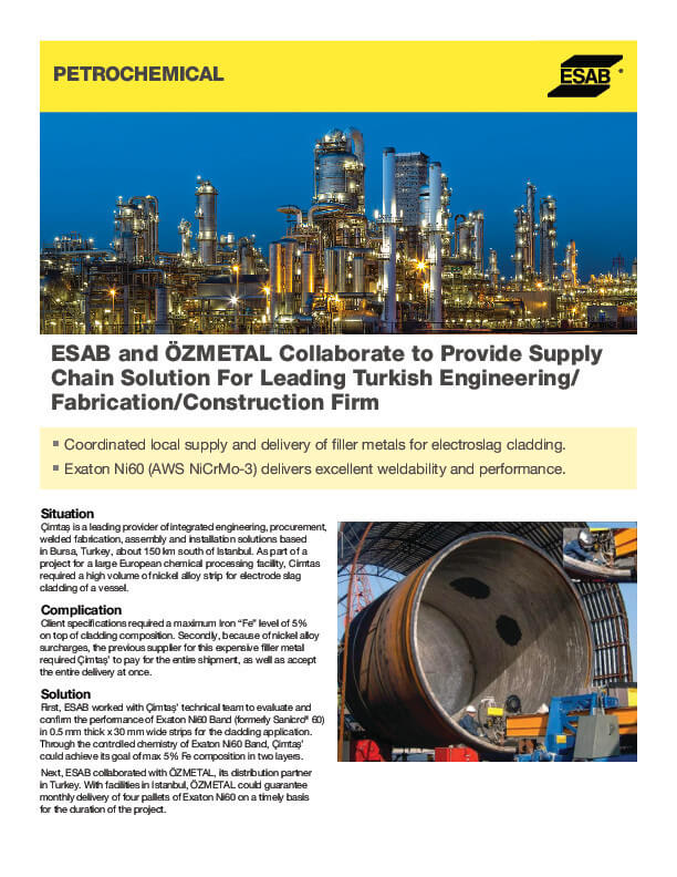 ESAB y ÖZMETAL trabajan juntos para proporcionar soluciones de cadena de suministro empresarial líderes en Ingeniería/Fabricación/Construcción Turquía (inglés)