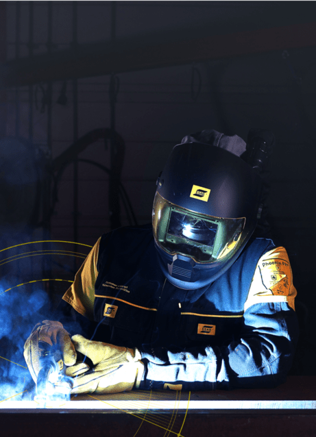 Welder with Sentinel helmet welding.